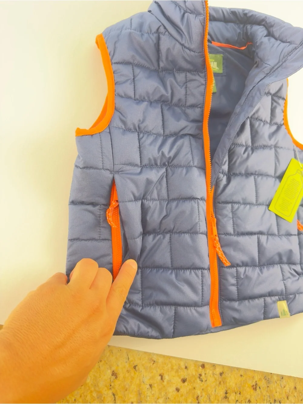 Lake & Trail Kids Lightweight Quilted Vest in Blue with Orange Trim
